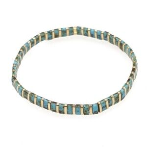 Gold and Turquoise Tila Beaded Stretch Bracelet